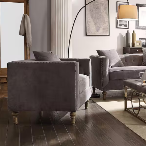 Sidonia Gray Velvet Chair W/Pillow