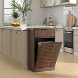 Walnut Woodgrain Tilt-Out Trash Can Cabinet Wave Drawer