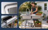 Utility Sink with Faucet, Stainless Steel, Single Bowl with a Storage Drawer