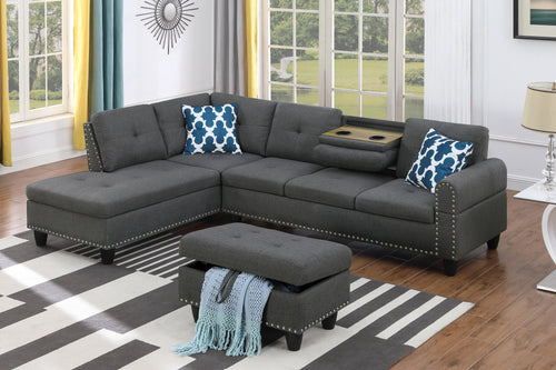 Corner Sofa Cup Holder Console Charcoal Dark Gray