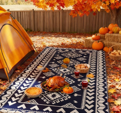 Outdoor Rug Reversible Polypropylene Blue White 9x18ft Portable