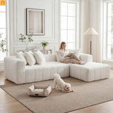 Sectional Sofa L-Shape Minimalist White 4 Seat 108 In No Assembly
