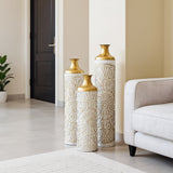 Large Glazed Metal Droplet Vase - White Modern Home Decor