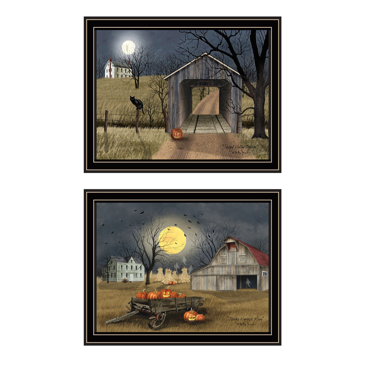 Trendy Decor 4U 2- Piece Vignette Halloween Season in the Country Black Framed W