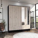 Bolton 160 Armoire with Mirrors, Drawers, Cabinets Black