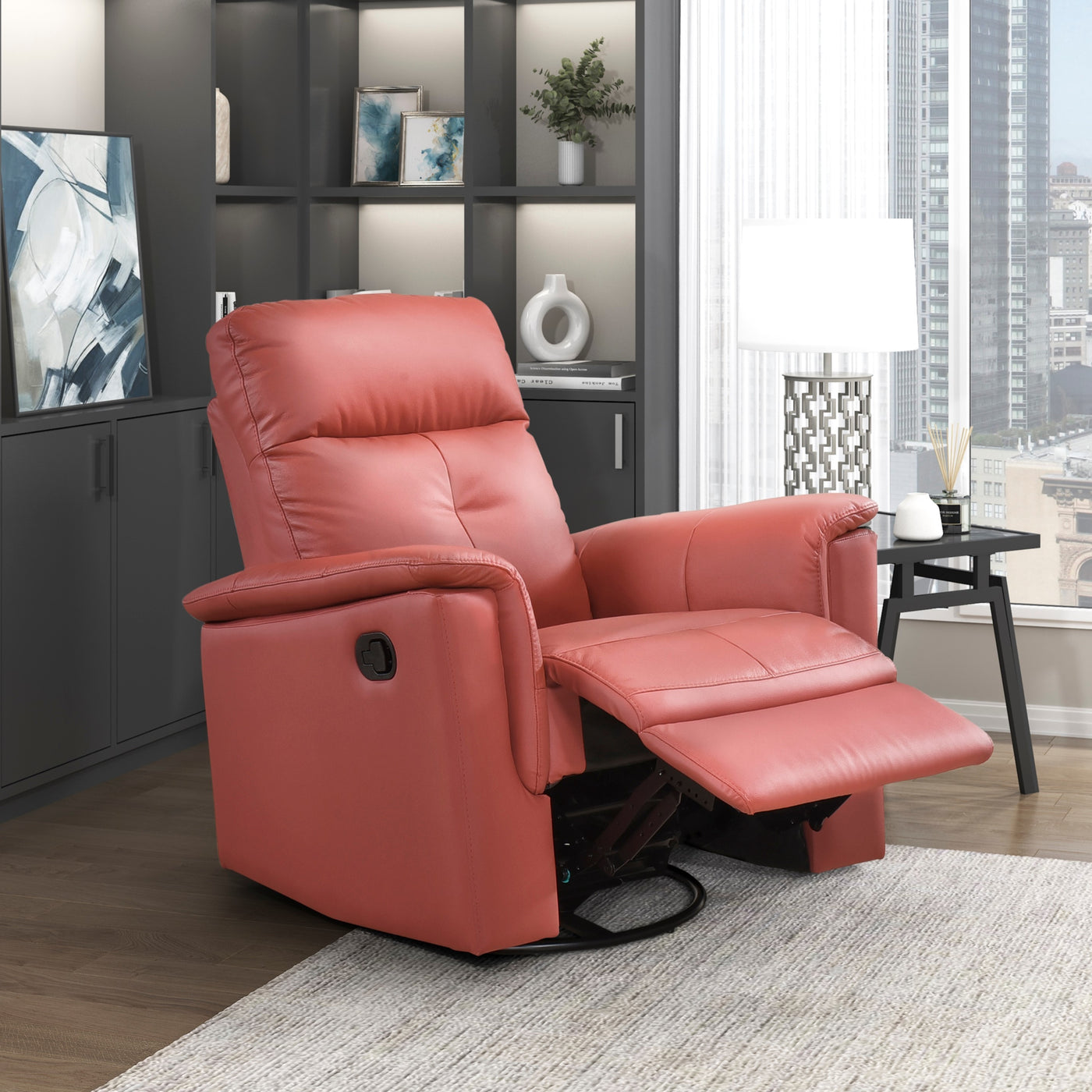 Red Leather Swivel Glider Recliner Chair