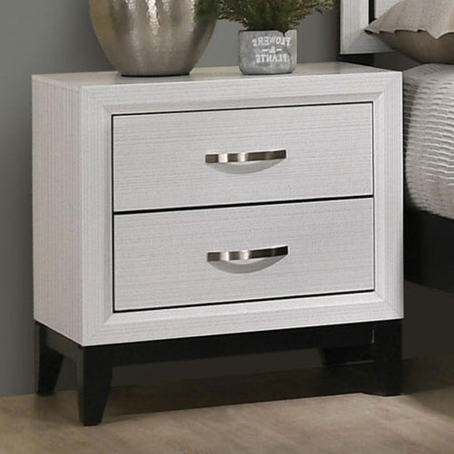 Two Tone Nightstand with 2 Drawers, Wooden Legs, White Finish, Bedroom