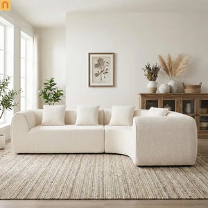 Sectional Sofa Curved L-Shape High-Density Foam White 4 Seat 110 In