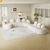 Sofa L-Shape Curved Modular Lychee Polyester White 6 Seat 112 In