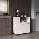 White Two-Door Kitchen Base Cabinet Cart with Shelves