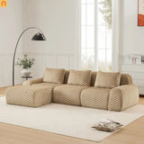 Sectional Sofa L-Shape Flannelette Light Camel 3 Seat with Ottoman