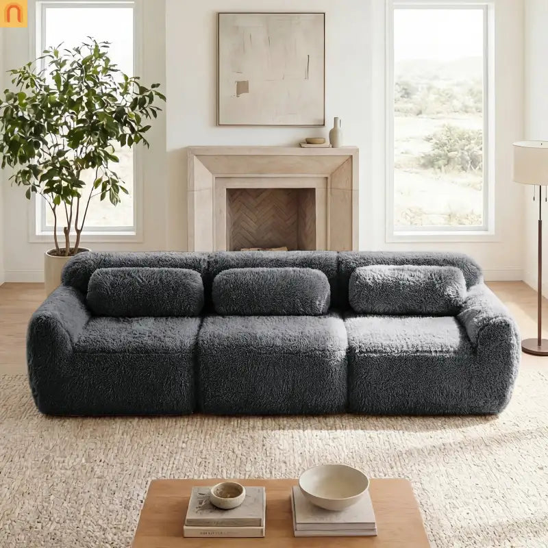 Sectional Sofa Modular Plush Dark Gray 3 Seat Non-Slip 114 In
