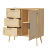 Modern Rattan Wood Dresser Wood Storage Cabinet Sideboard for Bedroom