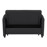 Convertible Sleeper Sofa Bed Loveseat Black PU Leather USB Ports
