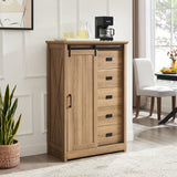 5 Drawer Farmhouse Barn Door Dresser - Oak Storage Chest