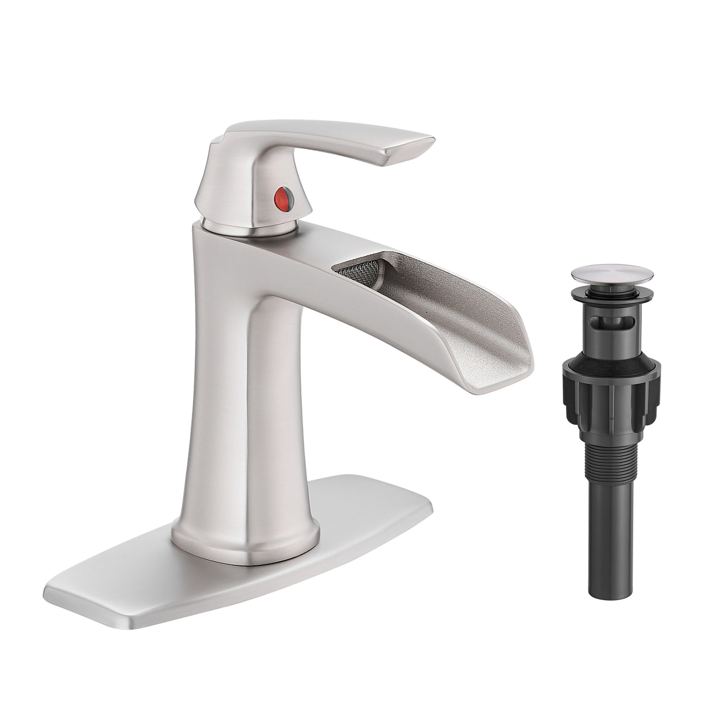 Brushed Nickel Waterfall Bathroom Faucet Single Handle Pop-Up