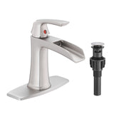 Brushed Nickel Waterfall Bathroom Faucet Single Handle Pop-Up
