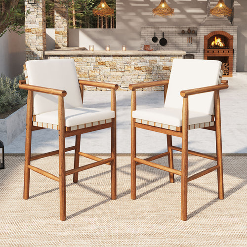 Outdoor Counter Height Bar Stools Set of 2, Acacia Wood