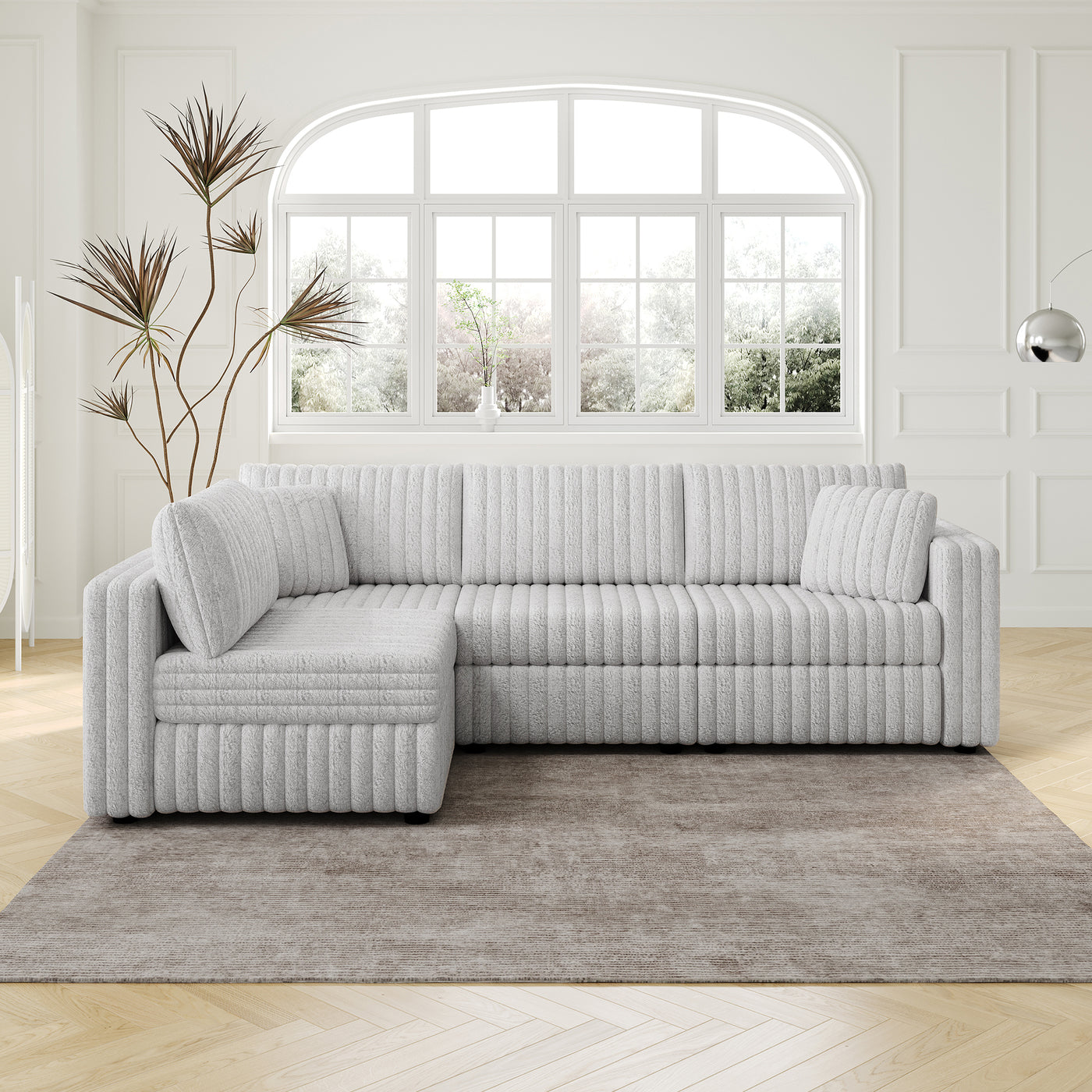 106.3" L-Shaped 4-Person Sofa Light Gray Modern Plush