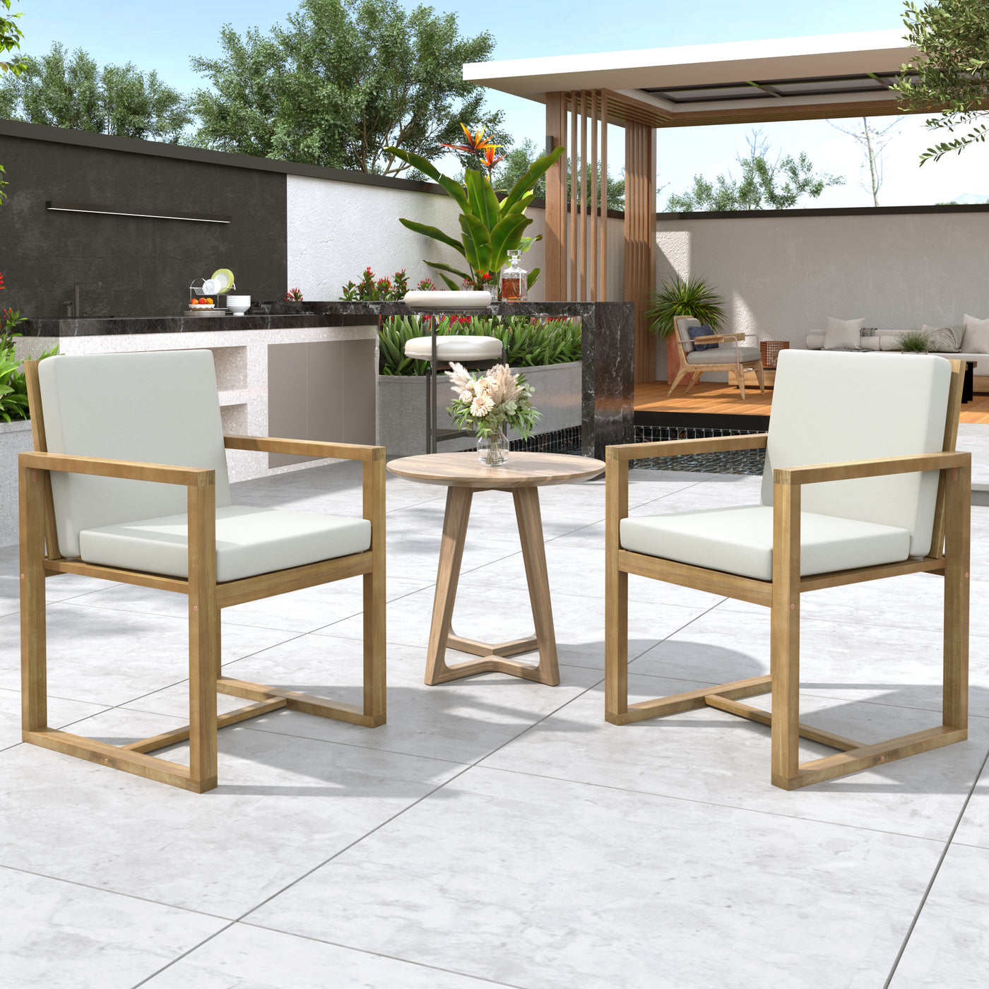 Outdoor Dining Chair Acacia Wood Set of 2