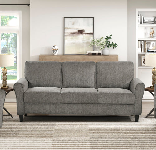 Brown Chenille Sofa with Rolled Arms Living Room Furniture