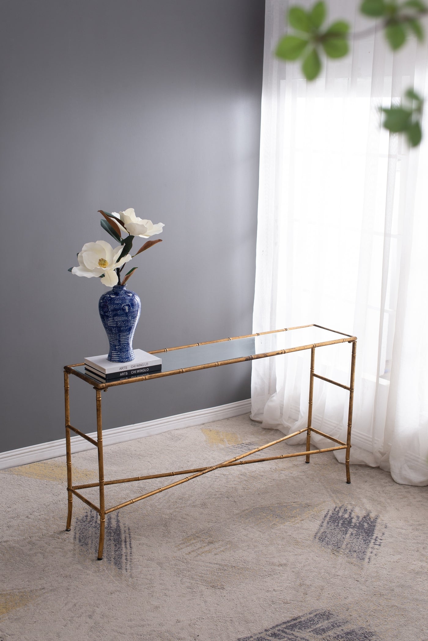 Antique Gold Mirrored Console Table 56.5x14x30