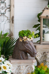 Magnesium Horse Statue Planter Brown Gold Leaf 14.5x8.5x13.5