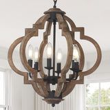 Chandelier Farmhouse 6-Light Rustic Wood Black Pendant Kitchen Island
