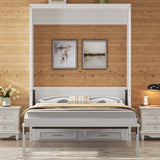 Beige Full Size Murphy Bed with 2 Drawers, Solid Pine Wood + MDF, 80.5''L x 61.5''W x 89''H