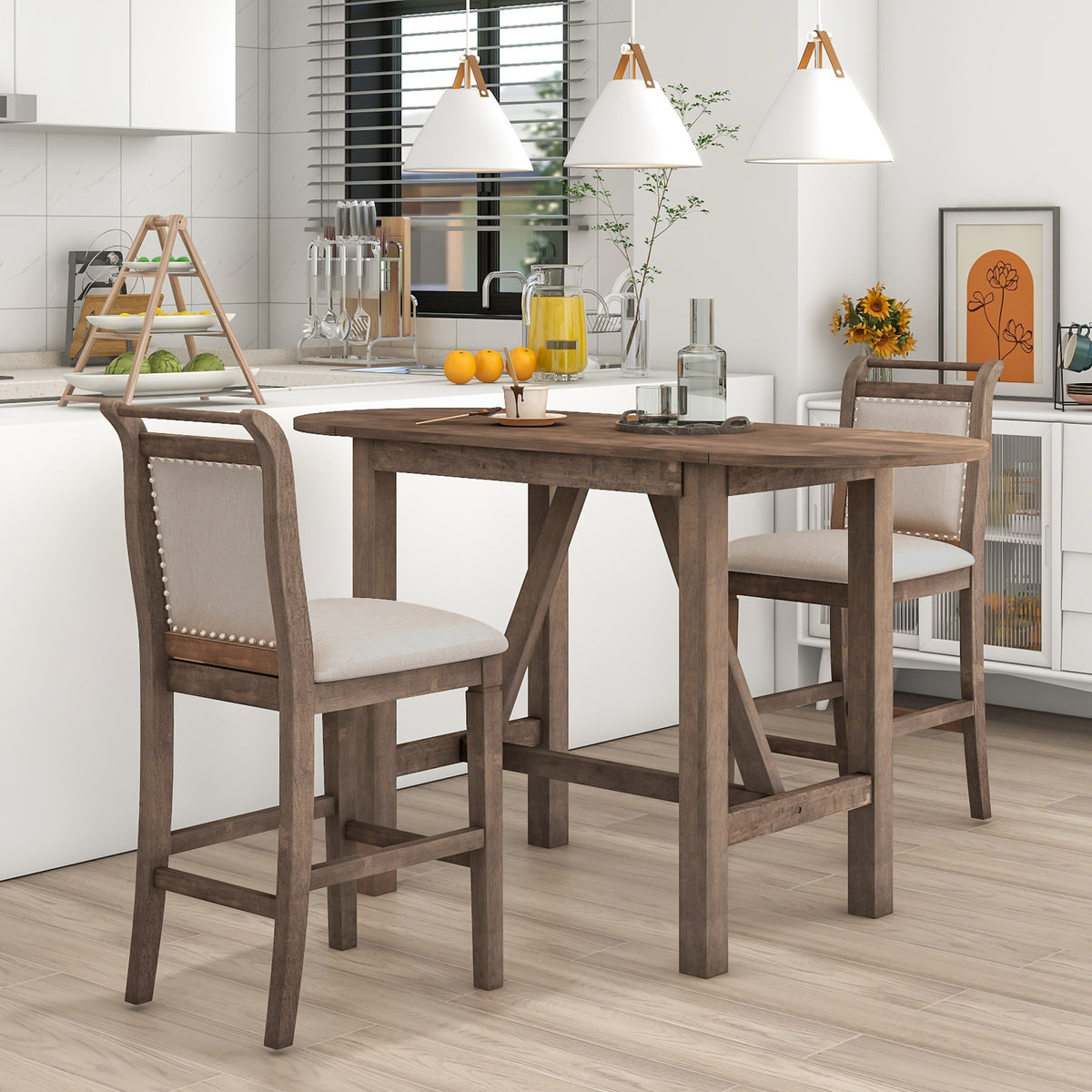Solid Wood Bar Table Set Brown