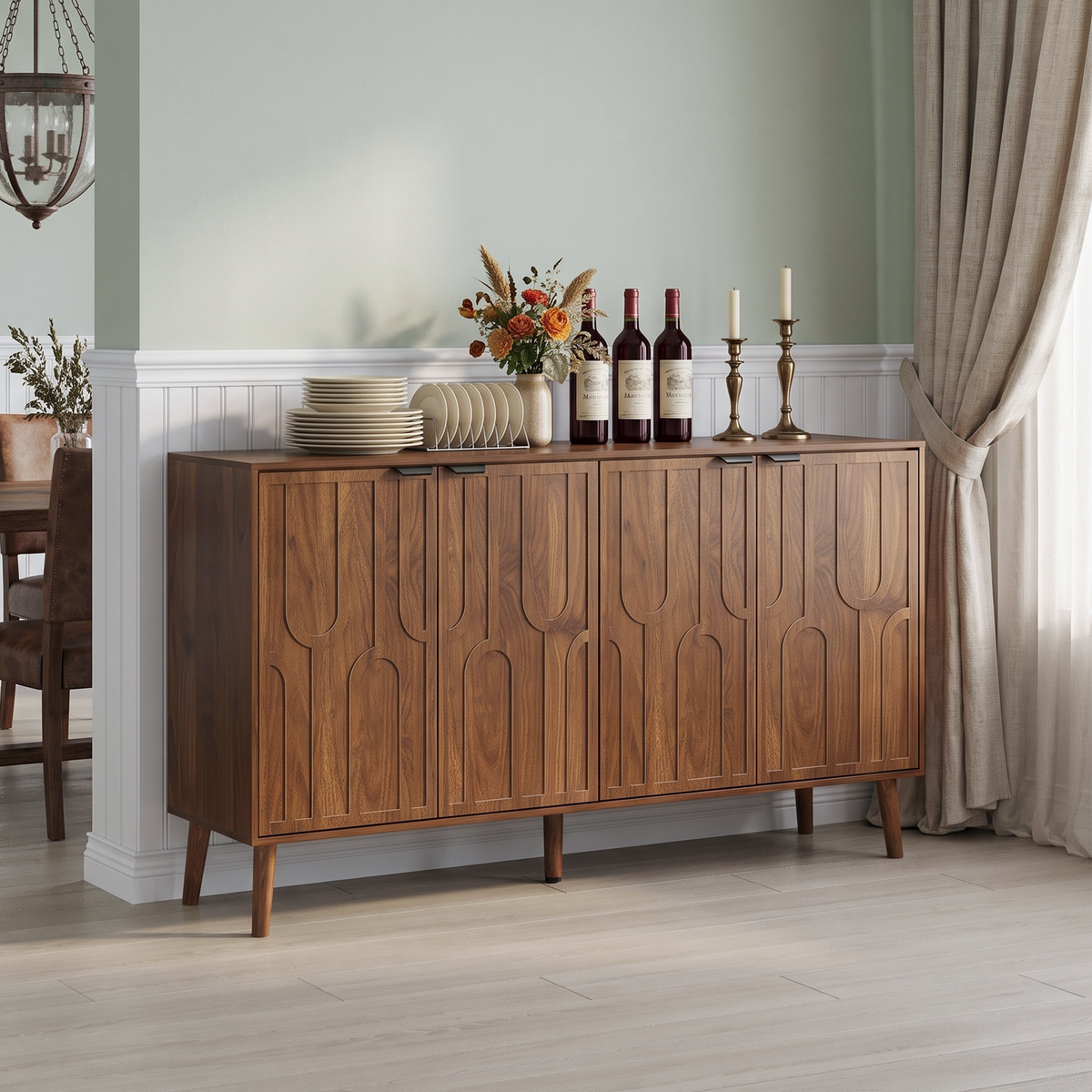 55-inch sideboard/serving cabinet, mid-century modern style wooden entryway cabi