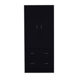 Black Armoire with Double Doors, 2 Drawers, Hanging Rod