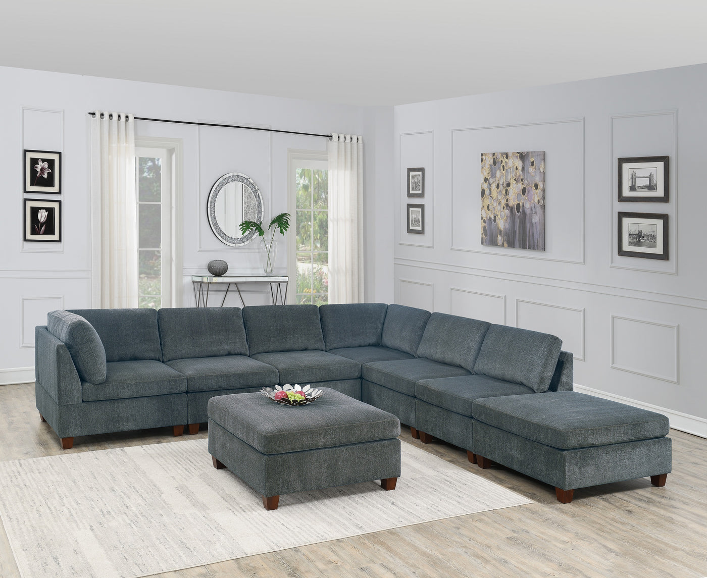 Grey Chenille Modular Sectional 8pc Couch Set L-Shape