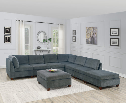 Grey Chenille Modular Sectional 8pc Couch Set L-Shape