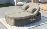 Outdoor Reclining Daybed Rattan Gray 3-Position Adjustable