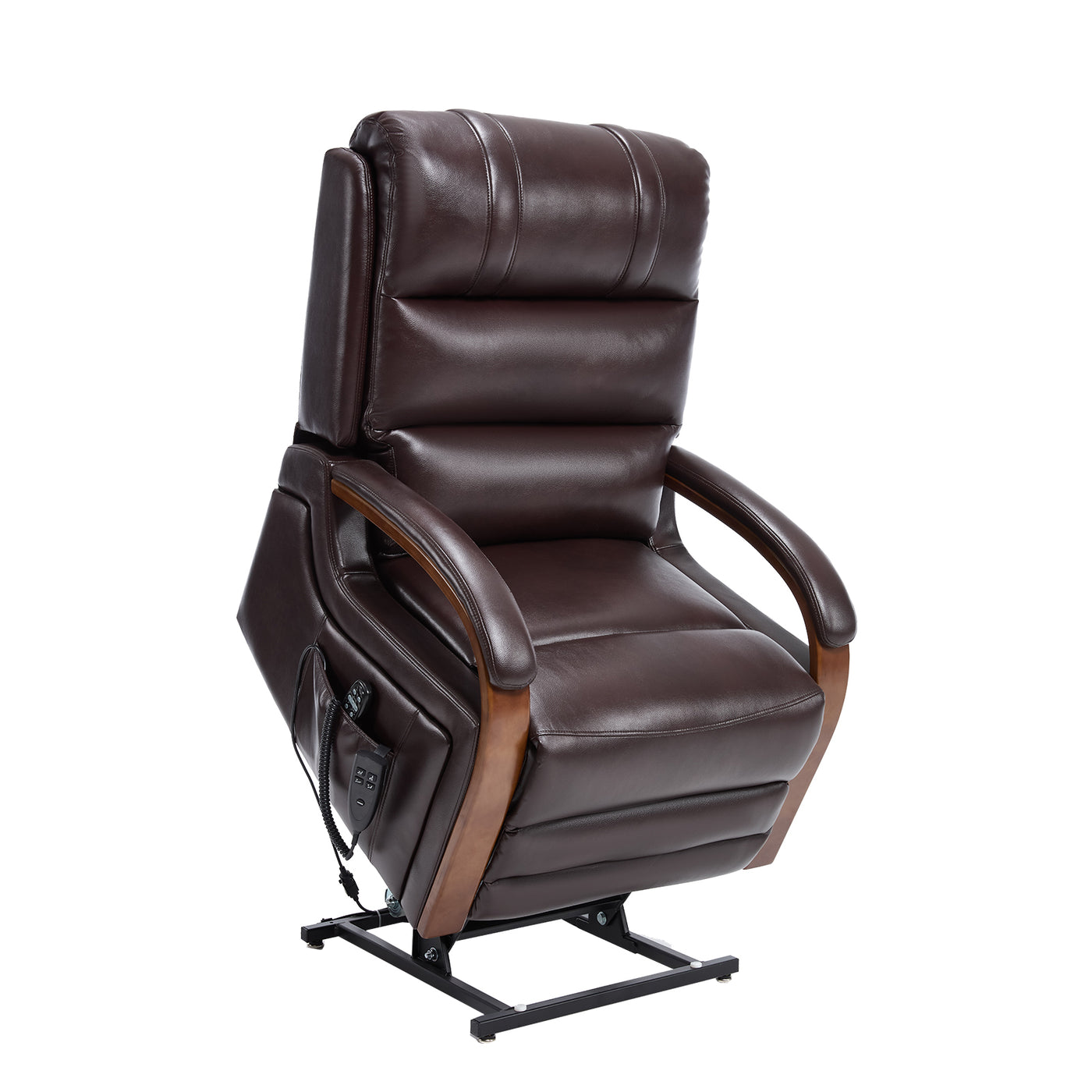 Brown Leather Lift Recliner Chair Dual Motor 350 LBS Massage