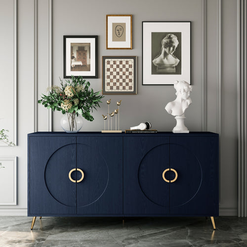 Navy Blue 4 Door Lacquered Wooden Cabinet Sideboard