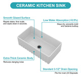 33" White Farmhouse Sink - 33 x 18 x 10 inch Kitchen Sink Apron-front White