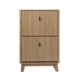 23.6" Oak Entryway Shoe Cabinet Flip-Down Storage Freestanding