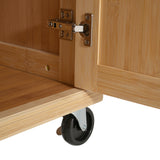 Indoor Bamboo Rolling Kitchen Island with Stainless Steel Top