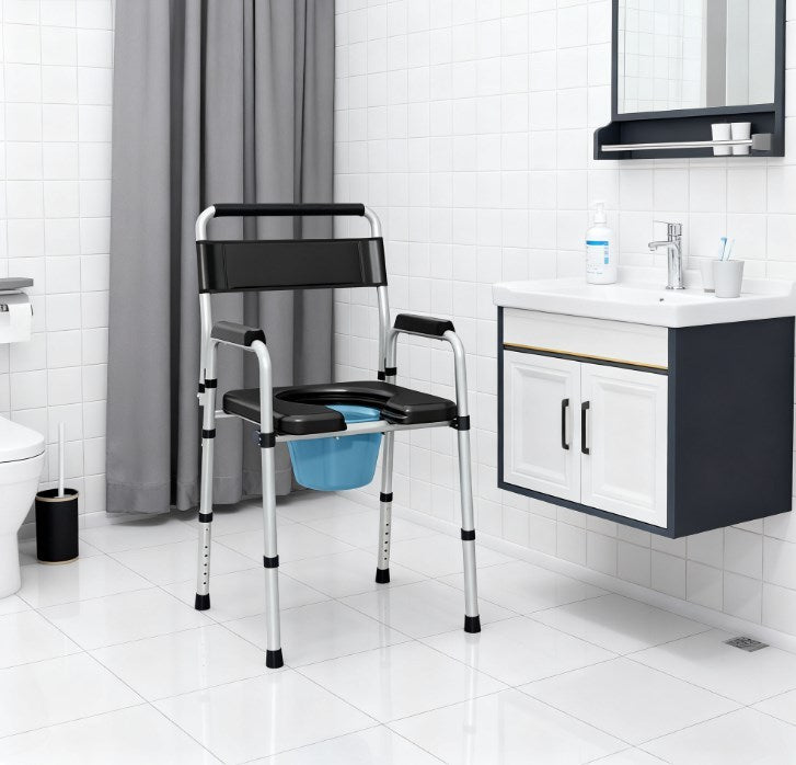 Commode Chair Adjustable 7-Level Steel Black 331 LB Foldable Removable Bucket