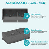 Double Bowl (60/40) Undermount Kitchen Sink- 33"x19"x10" Gunmetal Black 16 Gauge