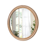 Natural Wood Round Wall Mirror 23.62" Coastal Farmhouse