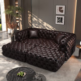 2-Seat Faux Leather Sofa with Ottoman Tufted Brown