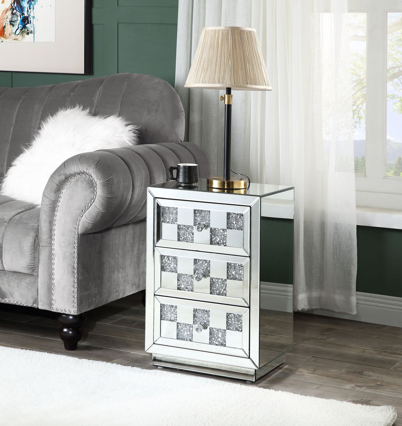 Noralie Mirrored Faux Diamond Accent Table