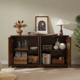 4 Door Accent Cabinet with Solid Wood Carved Doors, Adjustable Shelves