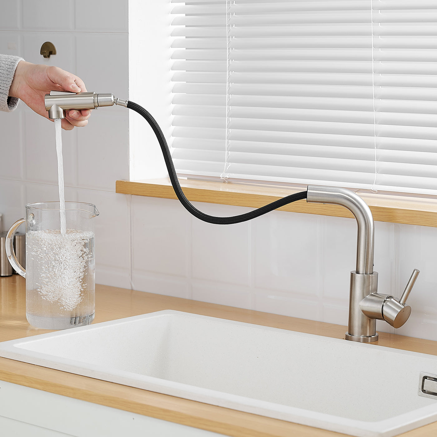 Brushed Nickel Kitchen Sink Faucet with Pull Down Sprayer