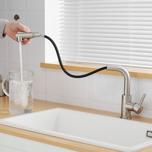 Brushed Nickel Kitchen Sink Faucet with Pull Down Sprayer
