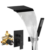Matte Black Wall Mount Tub Shower Faucet Set with Hand Shower