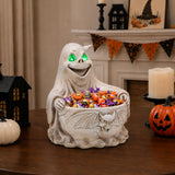 Halloween Ghost Storage Bowl Figurine, Spooky Candy Dish with LED Light for Hall